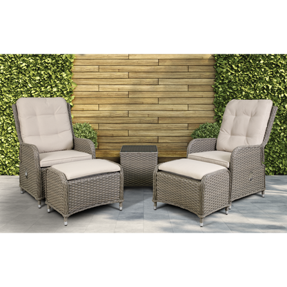 Dellonda Chester Rattan Wicker Outdoor Recliner Loungers & Table Set 5pc