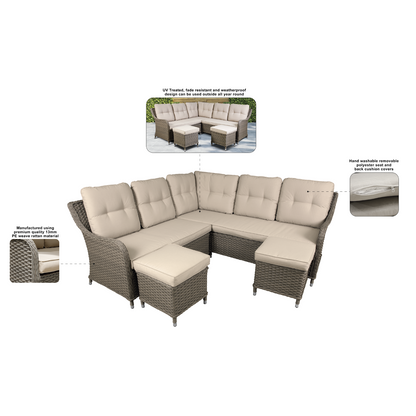 Dellonda Chester Rattan Wicker Outdoor 5-Seater Corner Sofa Set 4pc