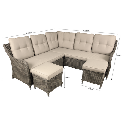 Dellonda Chester Rattan Wicker Outdoor 5-Seater Corner Sofa Set 4pc