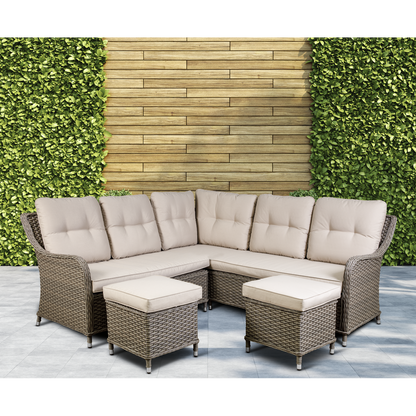 Dellonda Chester Rattan Wicker Outdoor 5-Seater Corner Sofa Set 4pc