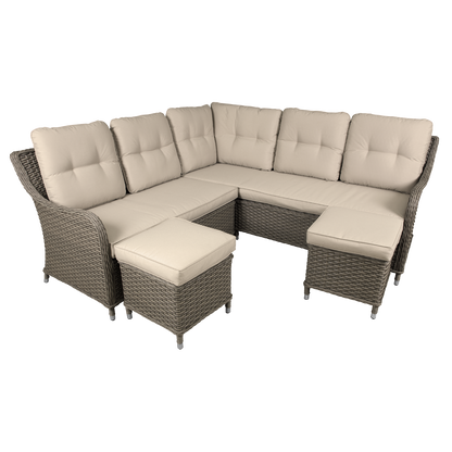 Dellonda Chester Rattan Wicker Outdoor 5-Seater Corner Sofa Set 4pc