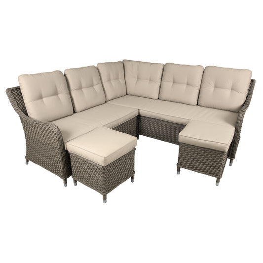 Dellonda Chester Rattan Wicker Outdoor 5-Seater Corner Sofa Set 4pc