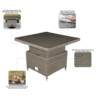 Dellonda Chester Rattan Wicker Adjustable-Height Outdoor Dining Table