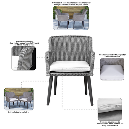 Dellonda Buxton Rattan Wicker Outdoor Chairs Set 2pc