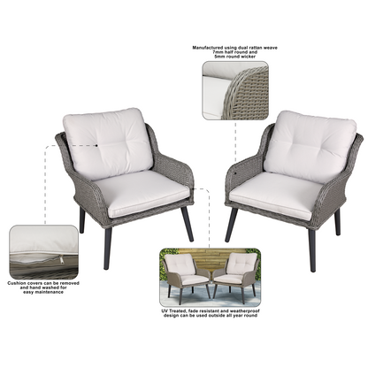 Dellonda Buxton Rattan Wicker Outdoor Chair Set 2pc