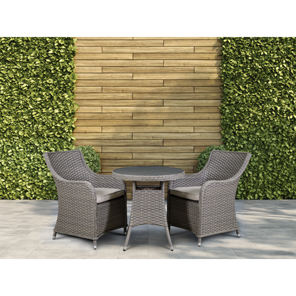 Dellonda Chester Rattan Wicker Outdoor Dining Set with Tempered Glass Tabletop 3pc