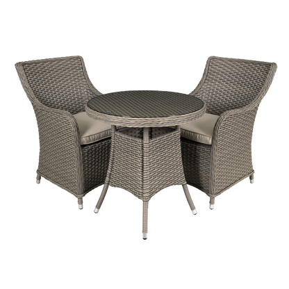 Dellonda Chester Rattan Wicker Outdoor Dining Set with Tempered Glass Tabletop 3pc