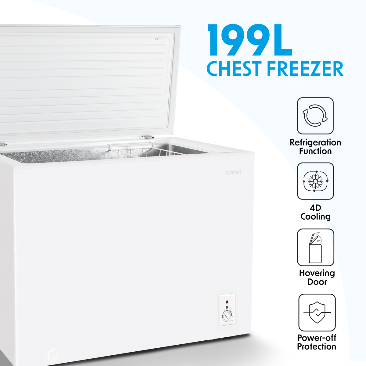 Baridi Freestanding Chest Freezer 199L Capacity - White