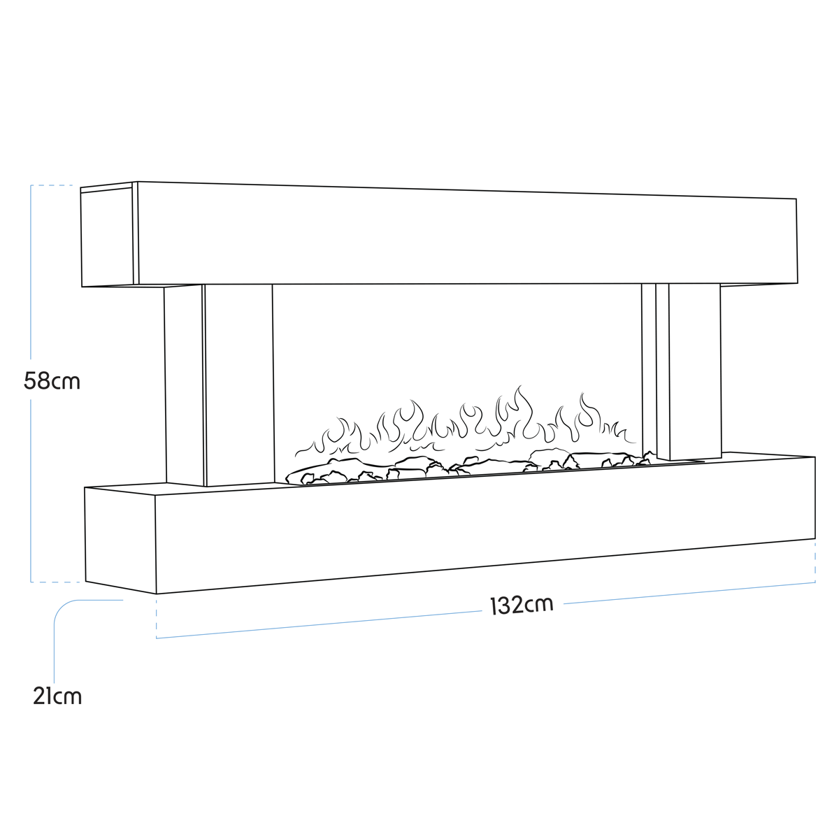 Baridi Wall Mounting Electric Fireplace with LED Flame Effect 52" - Grey