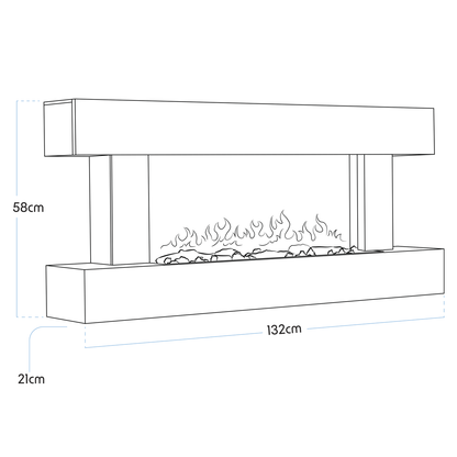 Baridi Wall Mounting Electric Fireplace with LED Flame Effect 52" - Grey
