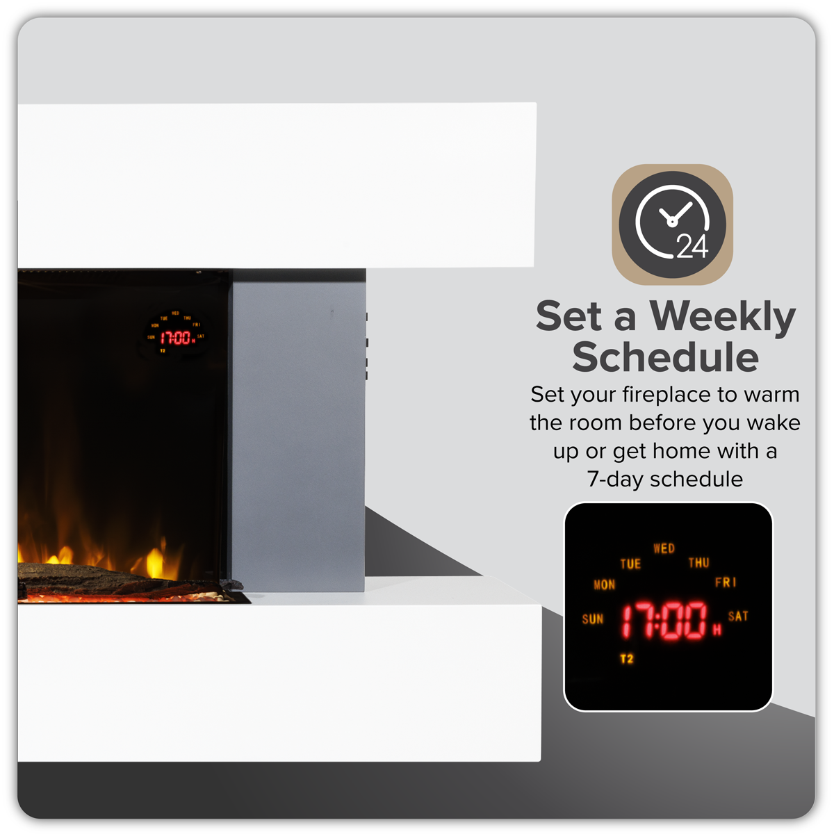 Baridi Wall Mounting Electric Fireplace with LED Flame Effect 52" - Grey