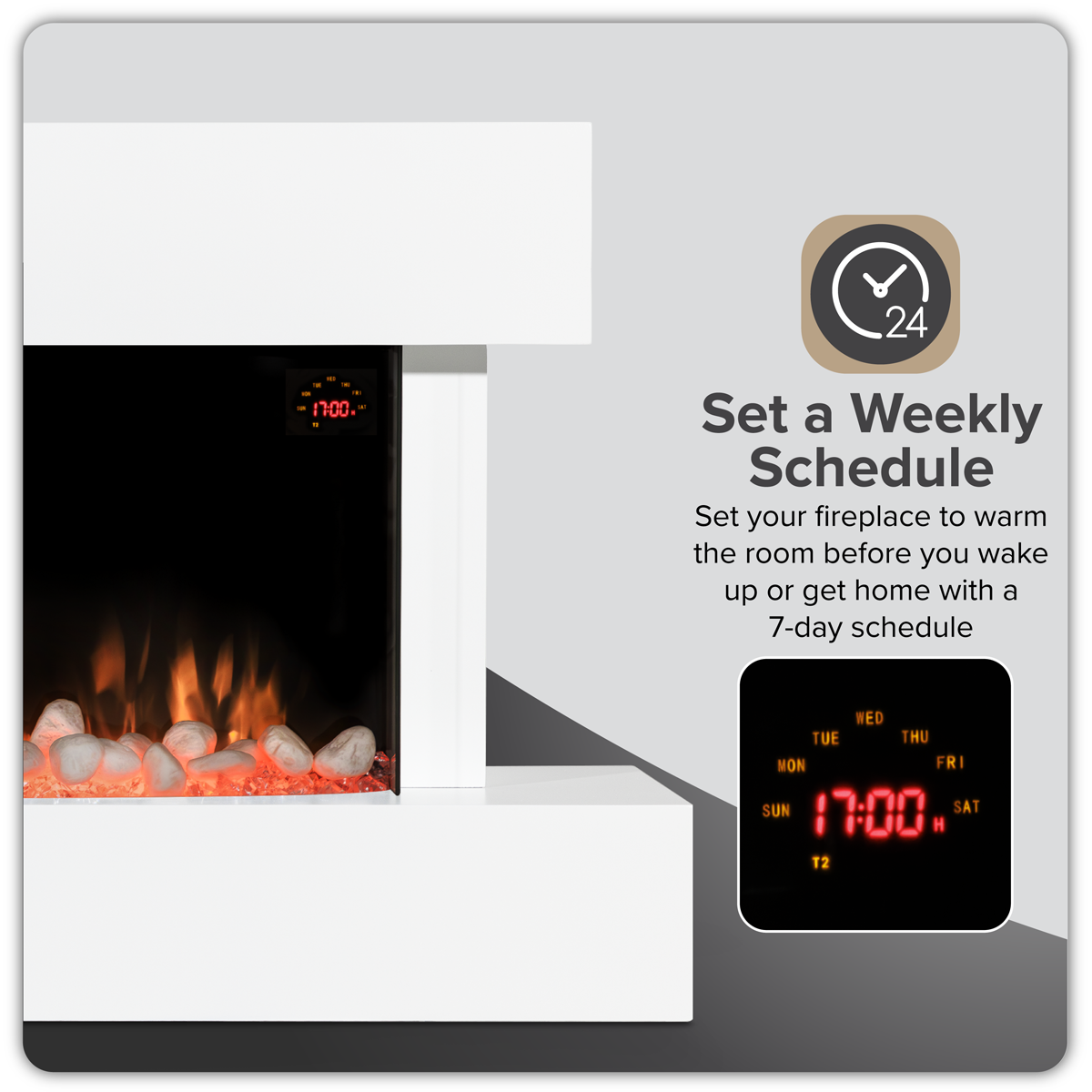 Baridi Wall Mounting Electric Fireplace with LED Flame Effect 46" - White