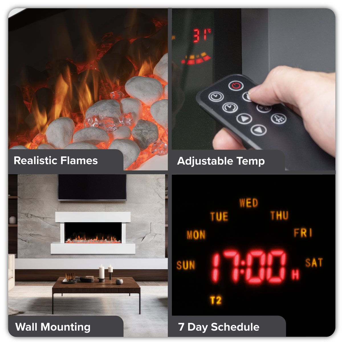 Baridi Wall Mounting Electric Fireplace with LED Flame Effect 46" - White