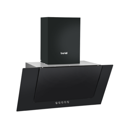 Baridi Angled Chimney Cooker Hood with Carbon Filters & LED Lamp - Black Glass