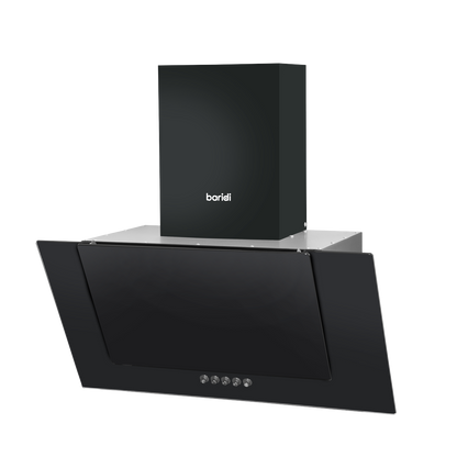 Baridi Angled Chimney Cooker Hood with Carbon Filters & LED Lamp - Black Glass