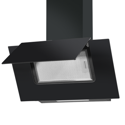 Baridi Angled Chimney Cooker Hood with Carbon Filters & LED Lamp - Black Glass