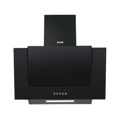 Baridi Angled Chimney Cooker Hood with Carbon Filters & LED Lamp - Black Glass