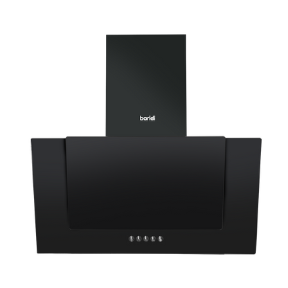 Baridi Angled Chimney Cooker Hood with Carbon Filters & LED Lamp - Black Glass