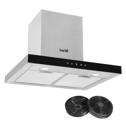 Baridi T-Shape Chimney Cooker Hood with Carbon Filters 60cm - Stainless Steel