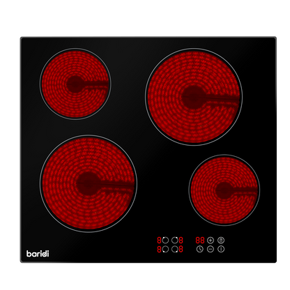 Baridi Integrated Ceramic Hob with 4 Cooking Zones 60cm - Black Glass