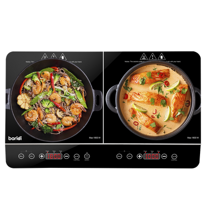 Baridi Portable Induction Hob with 2 Cooking Zones 60 x 36 x 6.5cm - Black