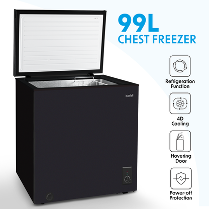Baridi Freestanding Chest Freezer 99L Capacity - Black