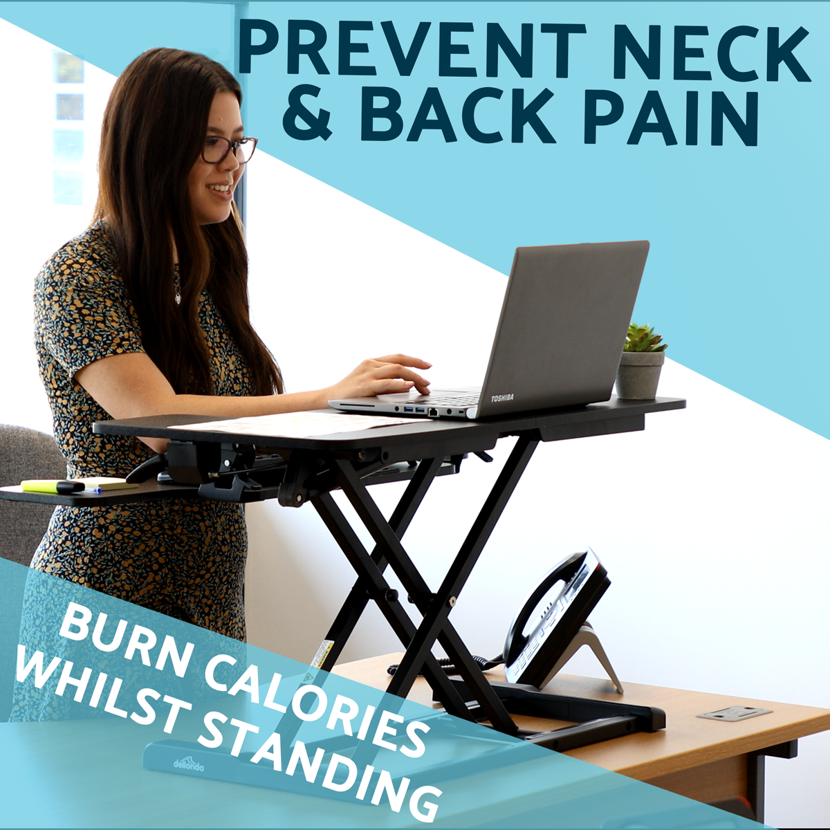 Dellonda 89cm Adjustable-Height Standing Desk Riser 15kg Capacity