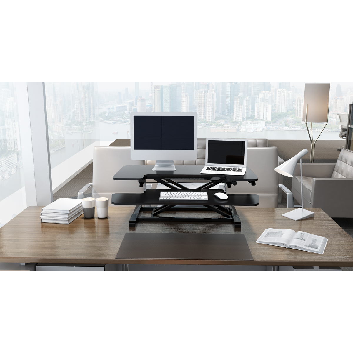 Dellonda 89cm Adjustable-Height Standing Desk Riser 15kg Capacity