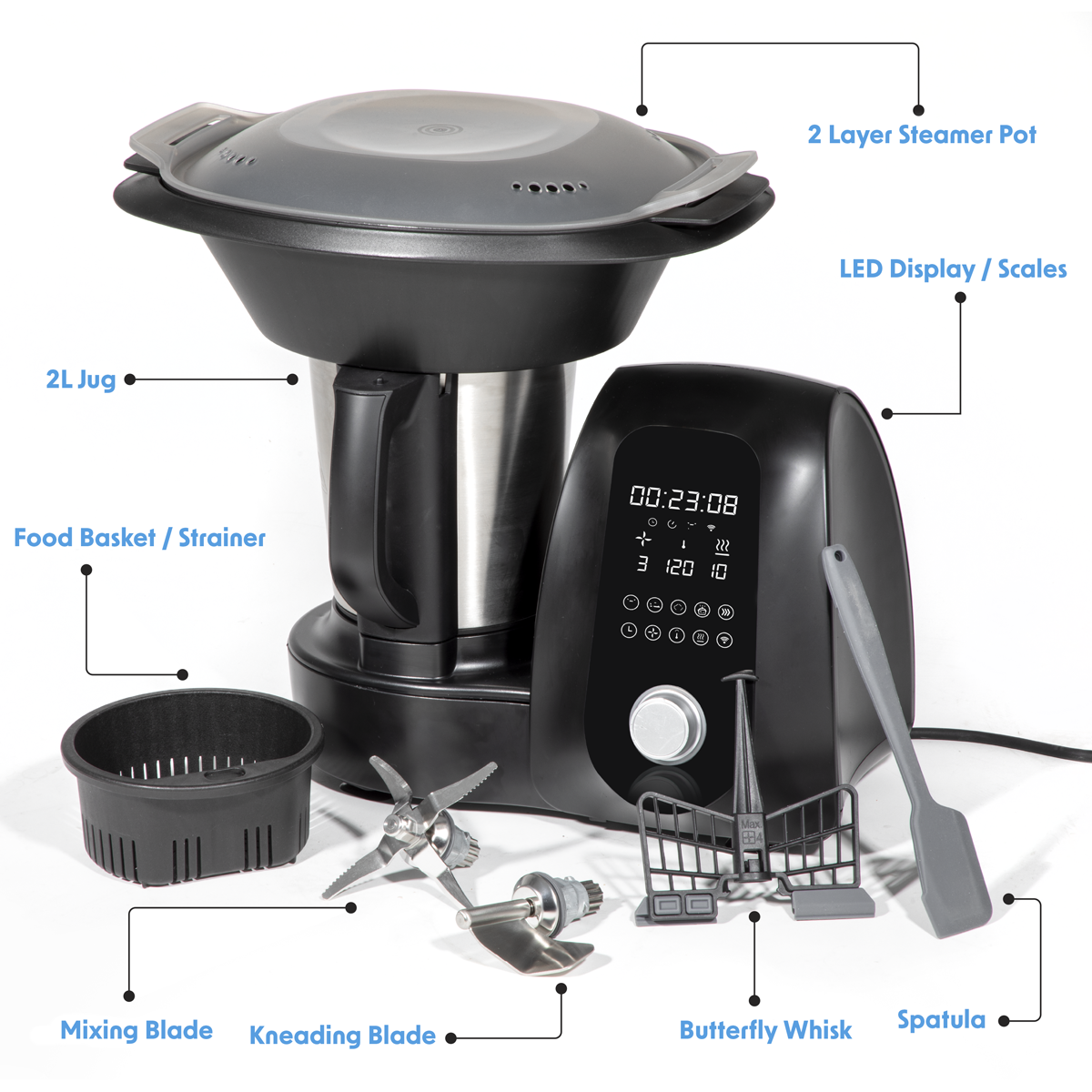 Baridi All-in-One Thermo-Cooker 18 Preset Functions 2L Capacity