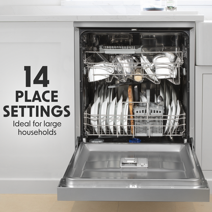 Baridi Regular Sized Freestanding Dishwasher 60cm Wide 14 Place Settings - Silver