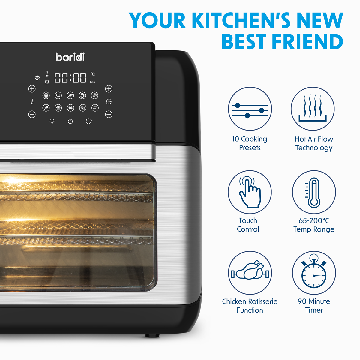 Baridi Air Fryer & Rotisserie Oven 12L Capacity