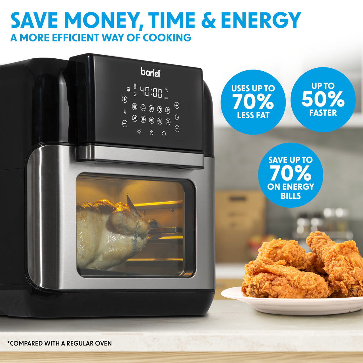 Baridi Air Fryer & Rotisserie Oven 12L Capacity