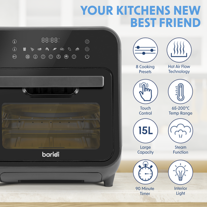 Baridi Steam Air Fryer Oven 15L Capacity