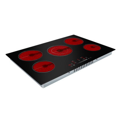 Baridi Integrated Ceramic Hob with 5 Cooking Zones 77cm - Black Glass