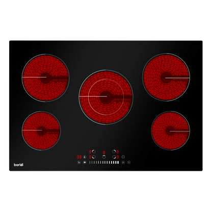Baridi Integrated Ceramic Hob with 5 Cooking Zones 77cm - Black Glass