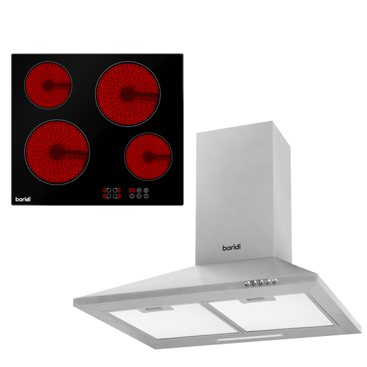 Baridi Integrated Ceramic Hob with 4 Cooking Zones 60cm & Cooker Hood with Carbon Filters 60cm