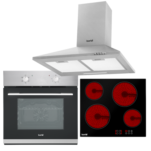 Baridi Integrated Ceramic Hob with 4 Cooking Zones, Integrated Fan-Assisted Electric Oven & Cooker Hood with Carbon Filters