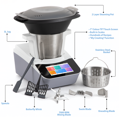 Baridi Smart Thermo-Cooker with 7" Touchscreen & App-Guided Recipes with 18 Preset Functions