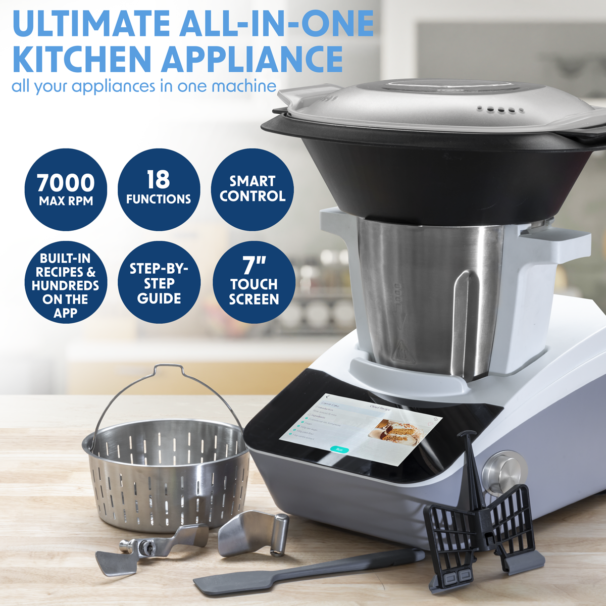 Baridi Smart Thermo-Cooker with 7" Touchscreen & App-Guided Recipes with 18 Preset Functions