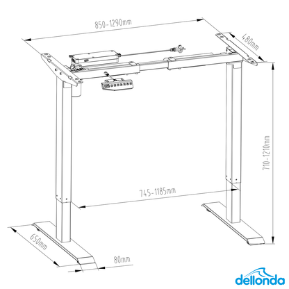 Dellonda Single Motor Ultra-Quiet Adjustable-Height Desk Frame with Digital Control Panel 70kg Capacity - Black