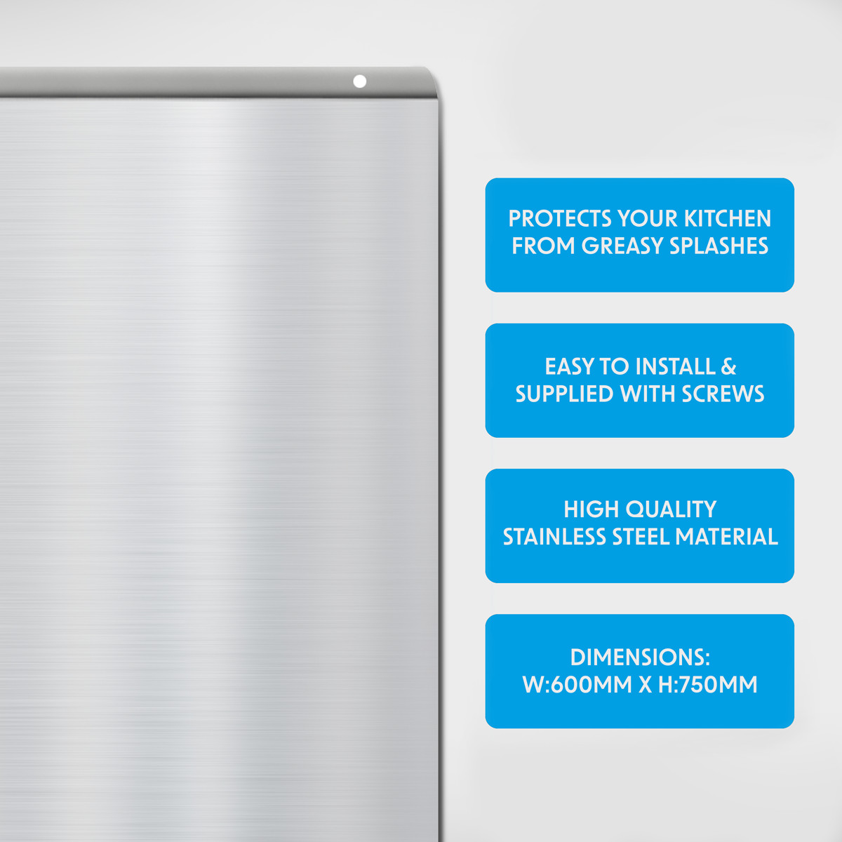 Baridi Splashback for Cooker Hoods 60 x 75cm - Stainless Steel