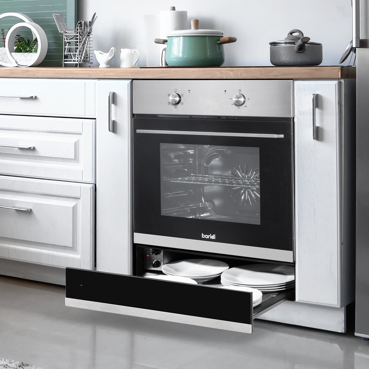 Baridi Integrated Warming Drawer 60cm - Black/Stainless Steel