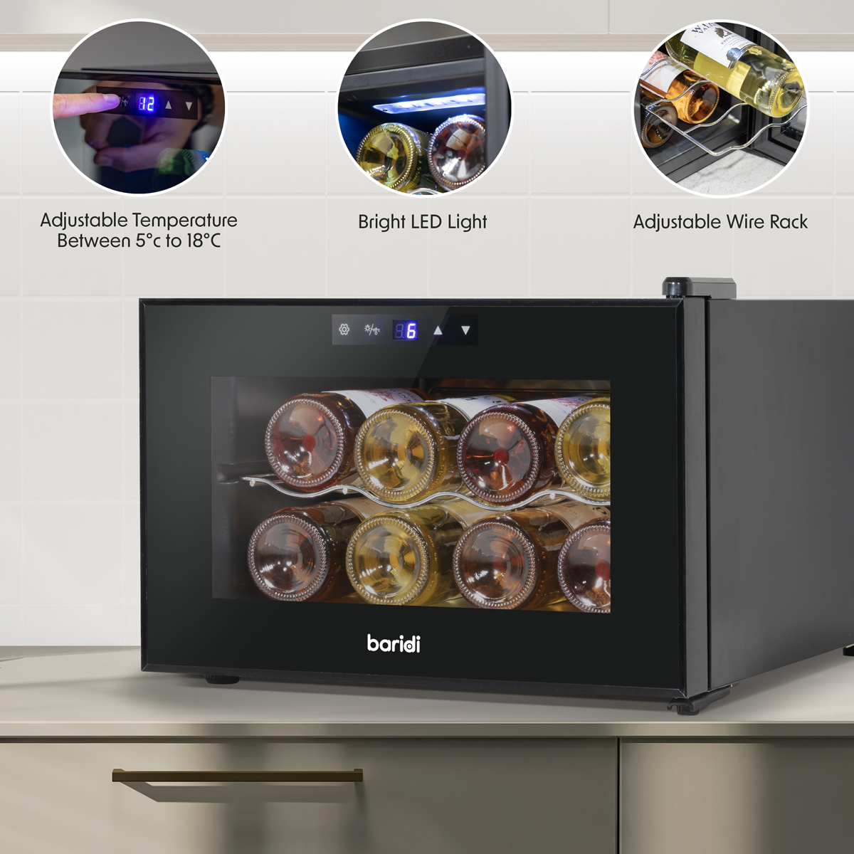 Baridi 8 Bottle Tabletop Wine Fridge & Cooler