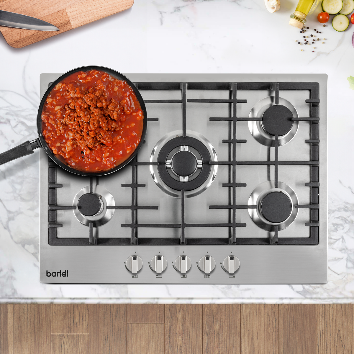 Baridi Gas Hob with 5 Cooking Zones 70cm