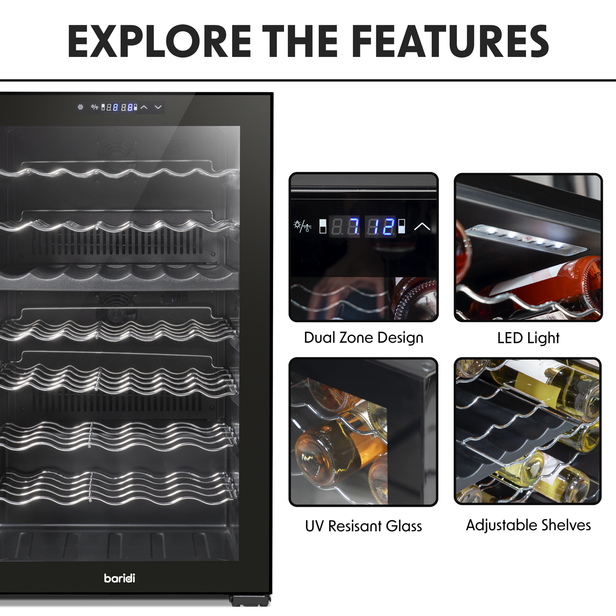 Baridi 52 Bottle Dual Zone Wine Fridge & Cooler