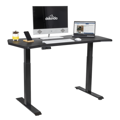 Dellonda Carbon Fibre Effect Electric Height Adjustable Standing Desk, 1400 x 700mm Dual Motor 100kg