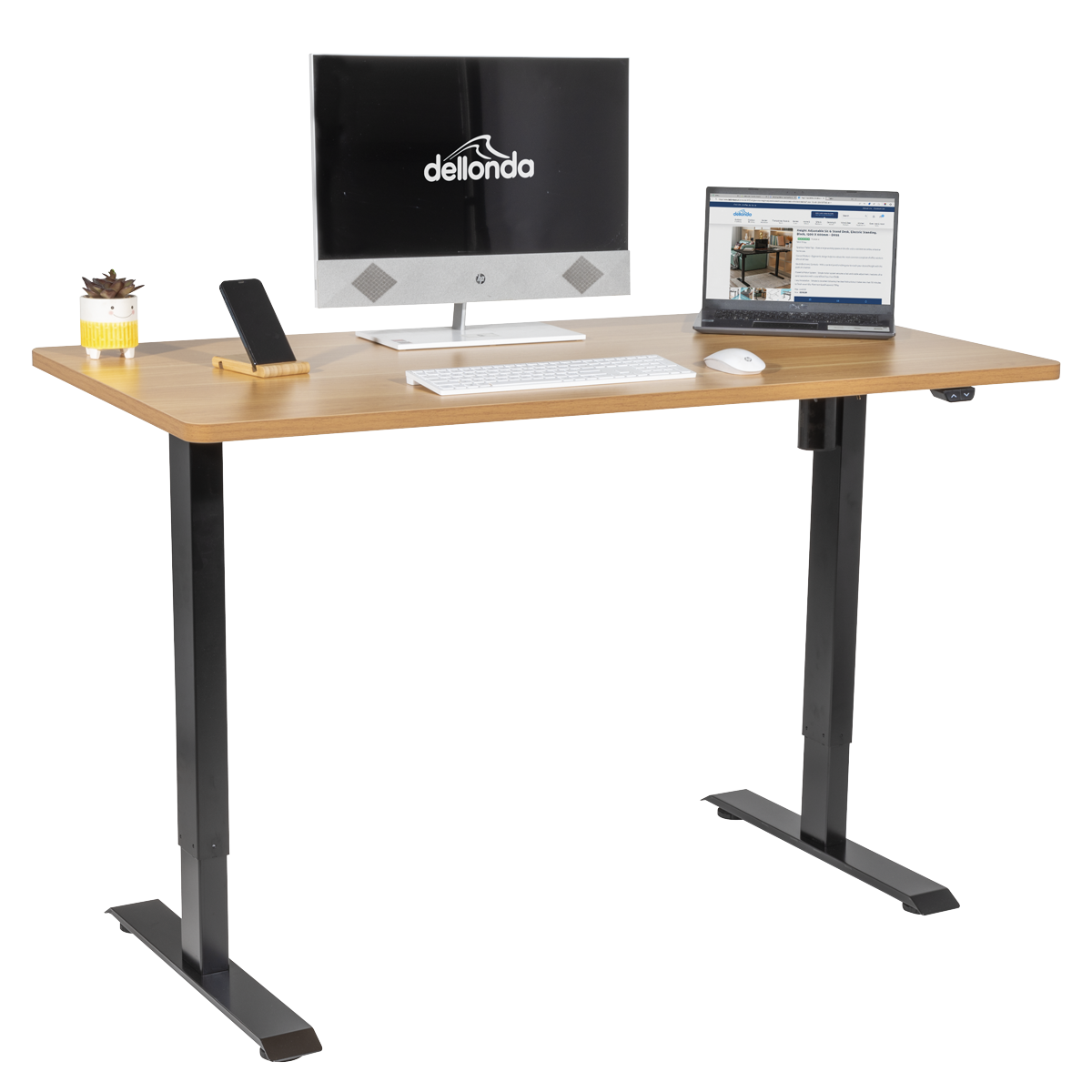 Dellonda Single Motor Ultra-Quiet Adjustable-Height Electric Sit/Stand Desk - Oak Desktop