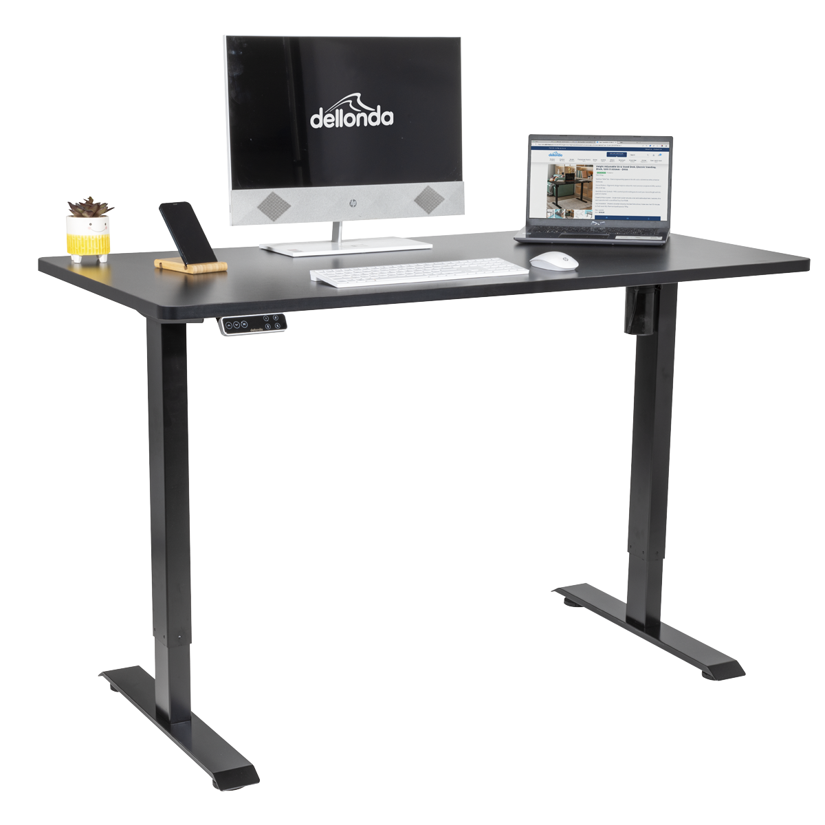 Dellonda Black Electric Height Adjustable Standing Desk with Memory, Quiet, 1400x700mm
