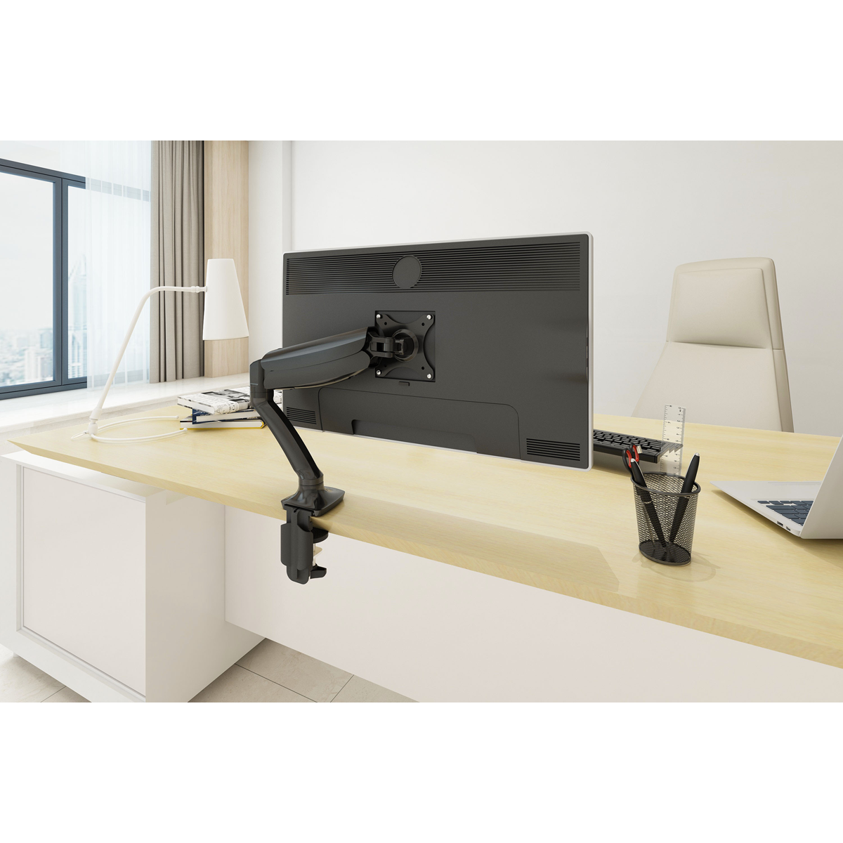 Dellonda Adjustable Single Monitor Arm with 360° Rotation - Black