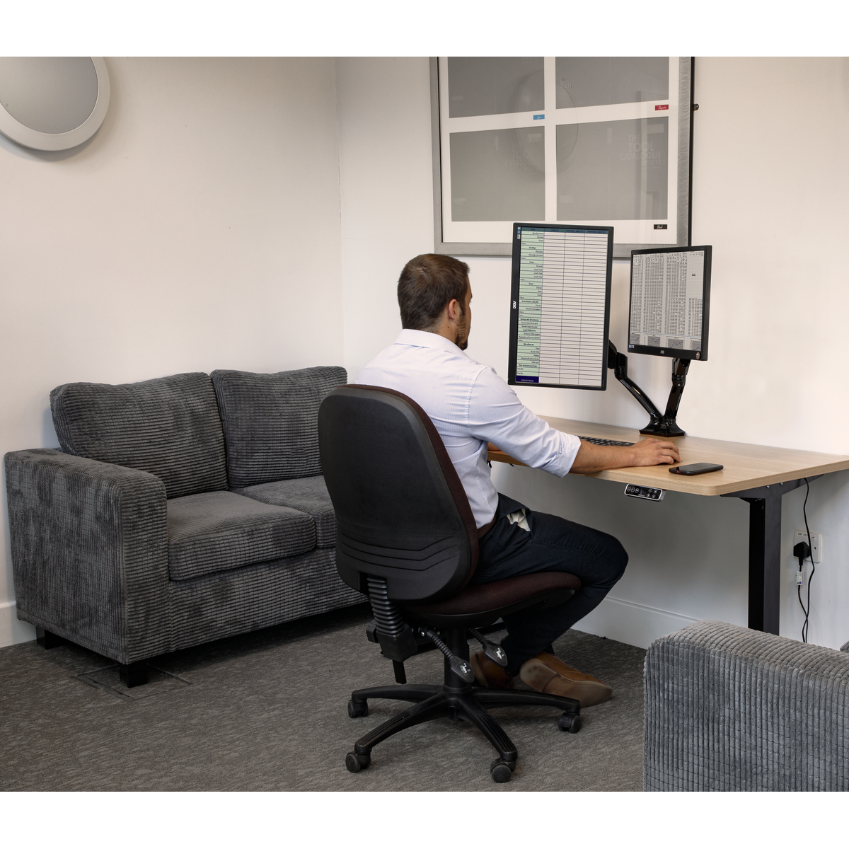 Dellonda Adjustable Double Monitor Arm with 360° Rotation - Black